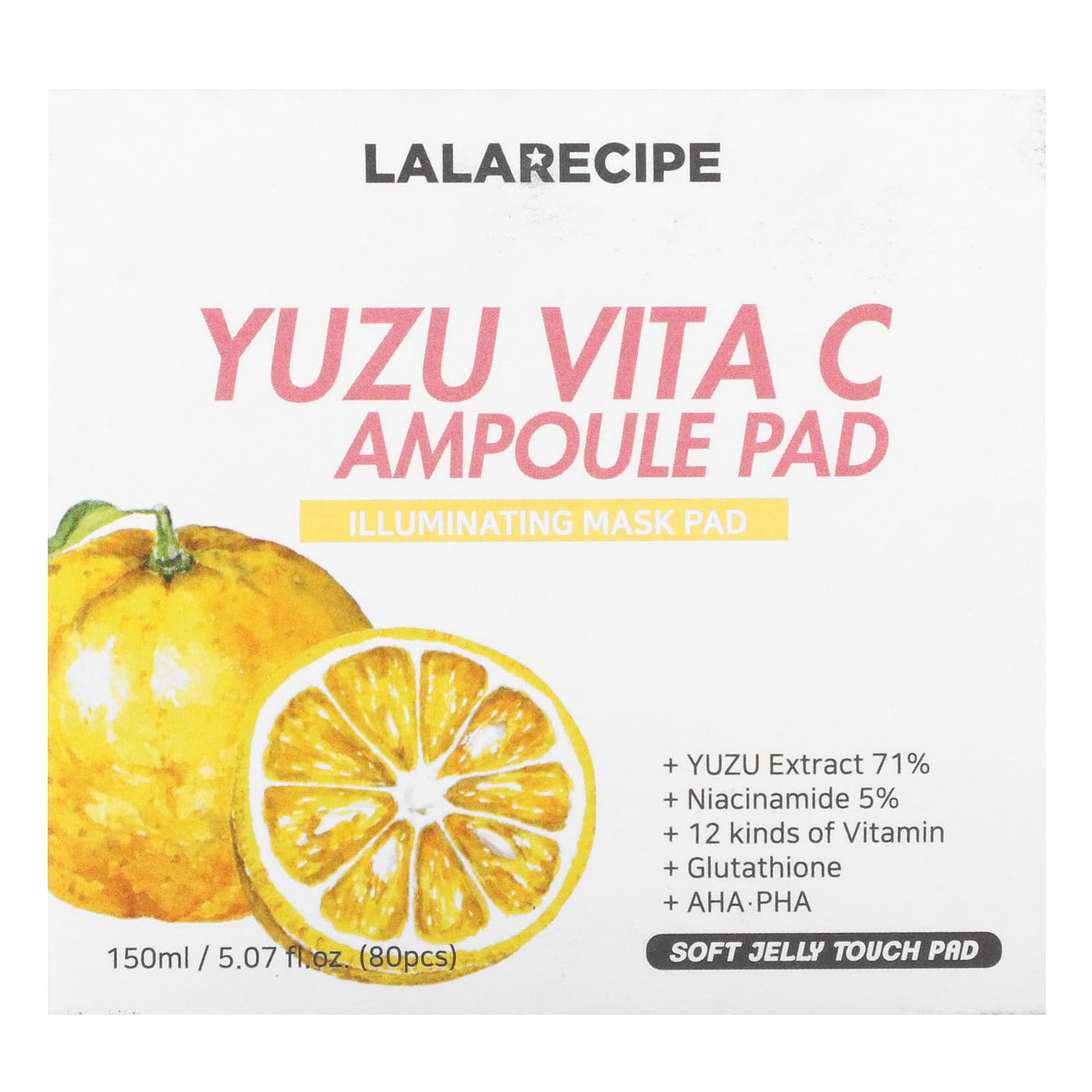 Lalarecipe, Yuzu Vita C Ampoule Pad, Illuminating Beauty Mask, 80 Pads, 5.07 fl oz (150 ml) - Image 2