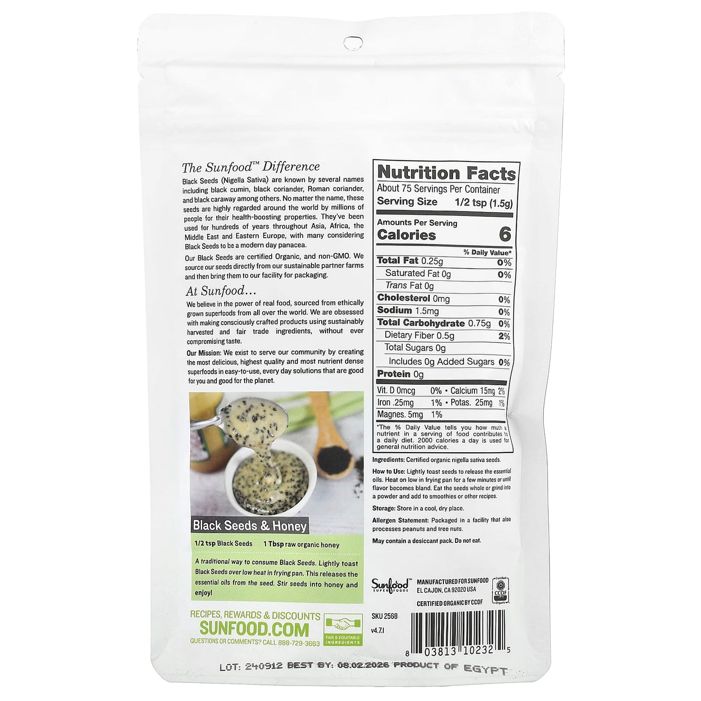 Sunfood, Organic Black Seeds, 4 oz (113 g) - Image 2