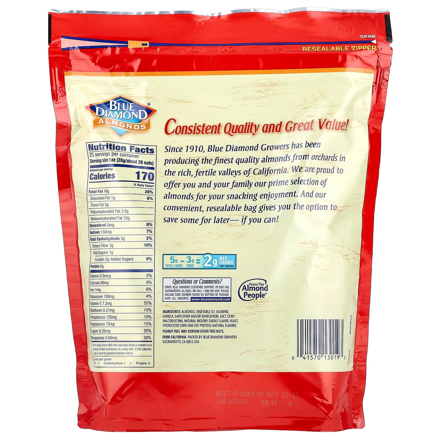 Blue Diamond Almonds, Smoked, Resealable Bag, 25 oz (709g) - Image 2