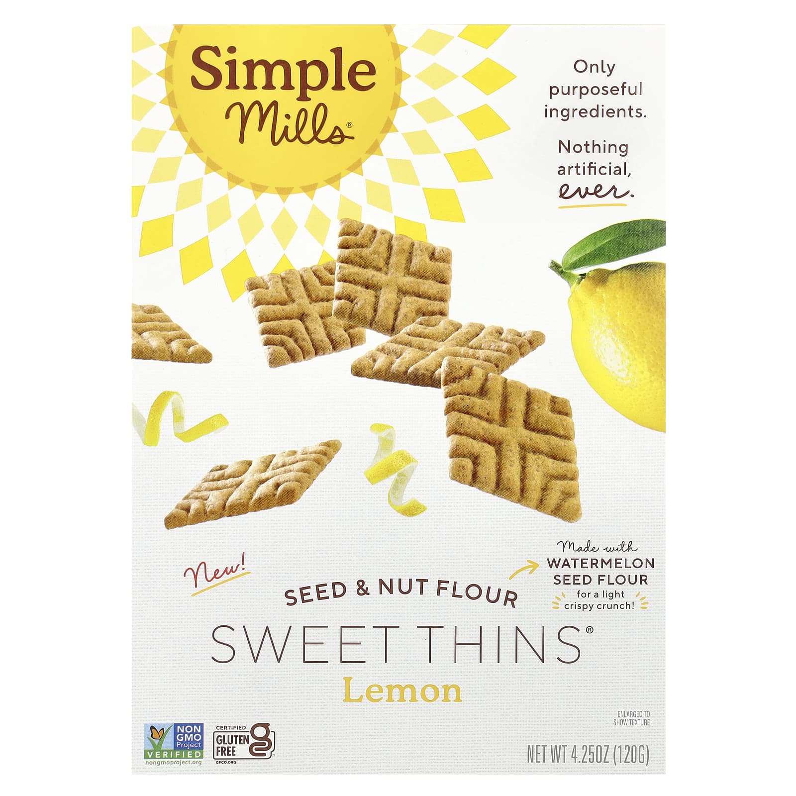 Simple Mills, Seed & Nut Flour Sweet Thins, Lemon, 4.25 oz (120 g) - Image 1