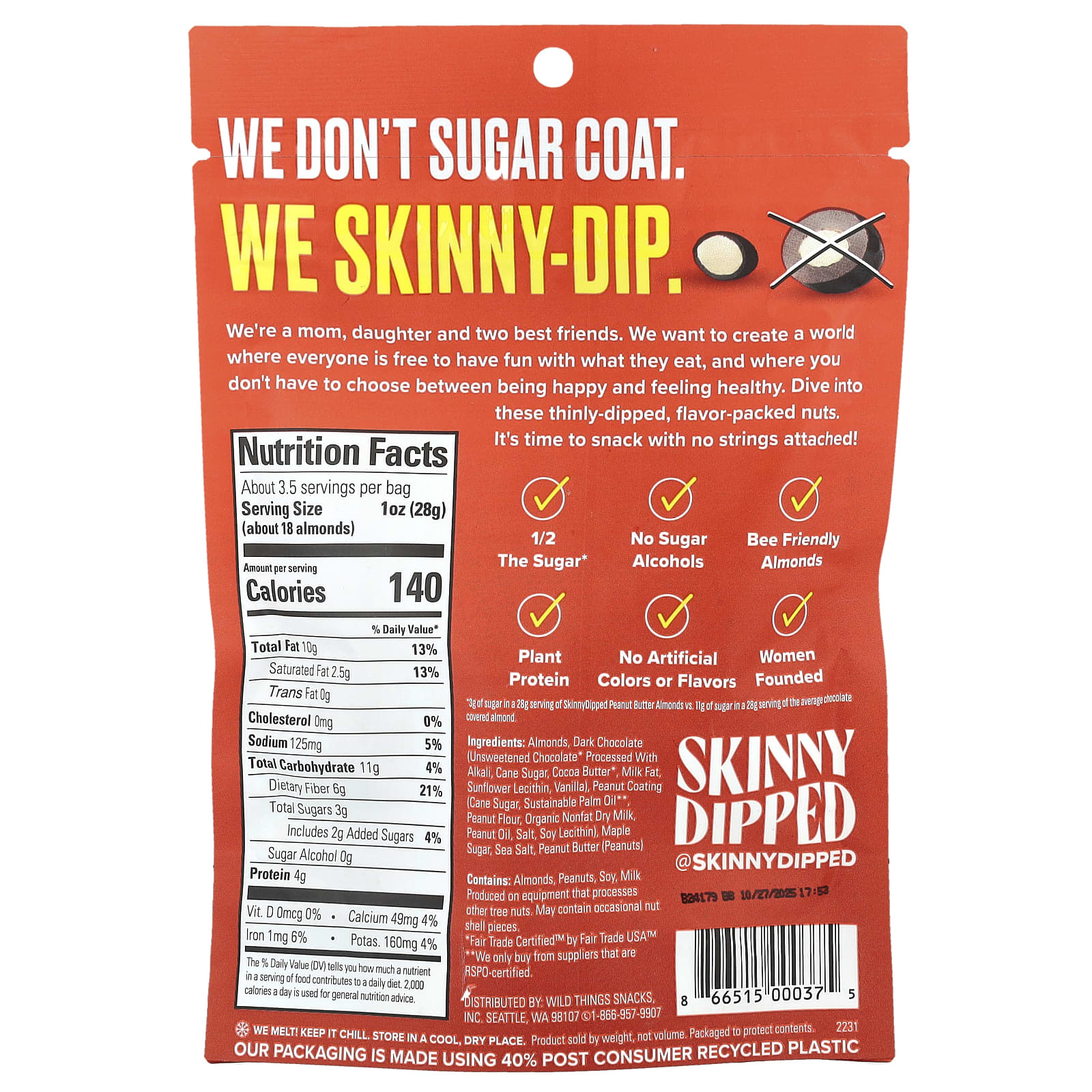 SkinnyDipped, Dark Chocolate Peanut Butter Almonds, 3.5 oz (99 g) - Image 2