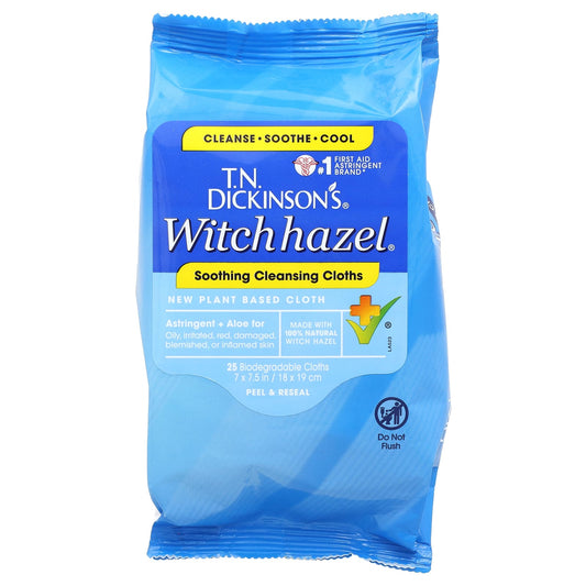 Dickinson Brands, Witch Hazel, Soothing Cleansing Cloths, 25 Biodegradable Cloths - Image 1