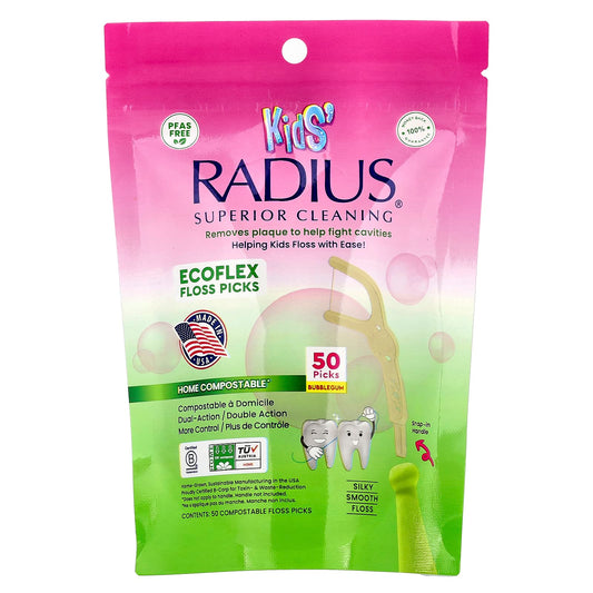 RADIUS, Kids, EcoFlex Floss Picks, Bubblegum, 50 Compostable Floss Picks - Image 1