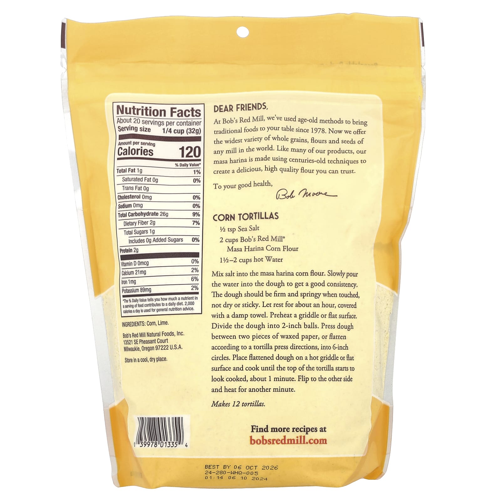 Bob's Red Mill Masa Harina Corn Flour 22 oz - Traditional Tortilla Recipe - Image 2