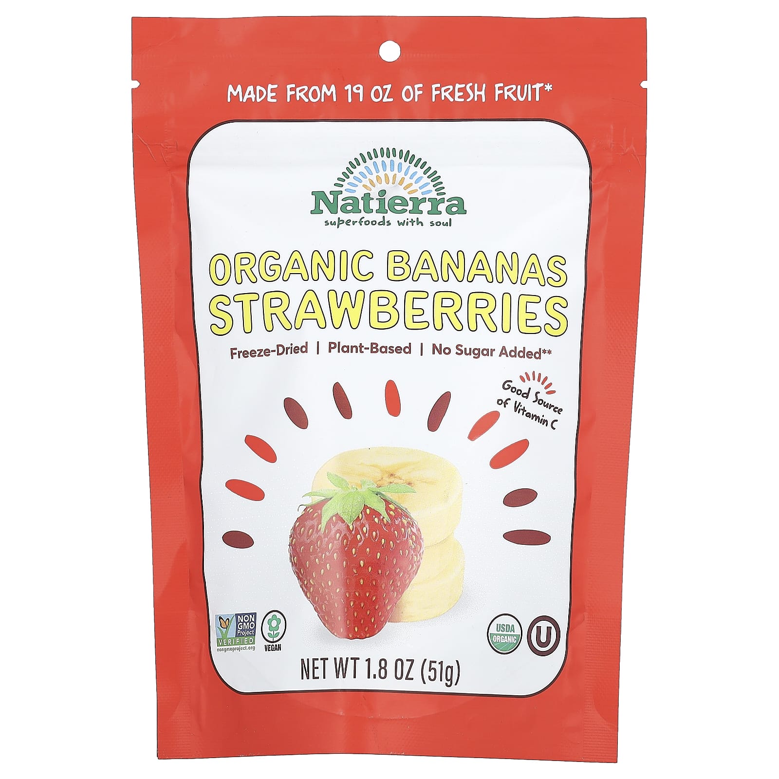 Natierra, Organic Freeze-Dried Bananas and Strawberries, 1.8 oz (51 g) - Image 1