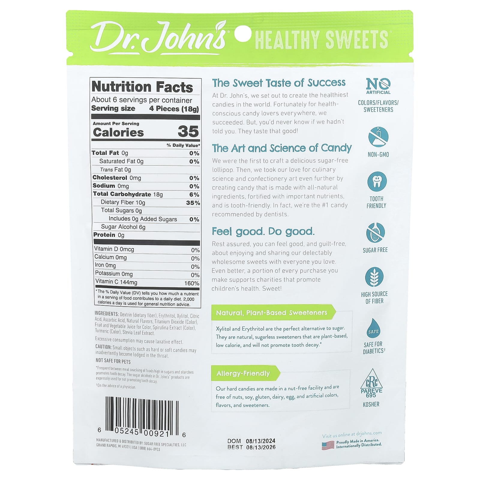 Dr. John's Healthy Sweets, Creamsicle Swirl Hard Candy, Blackberry, Blue Raspberry, Orange, Peach, & Strawberry, Sugar Free, 3.85 oz (109 g)
