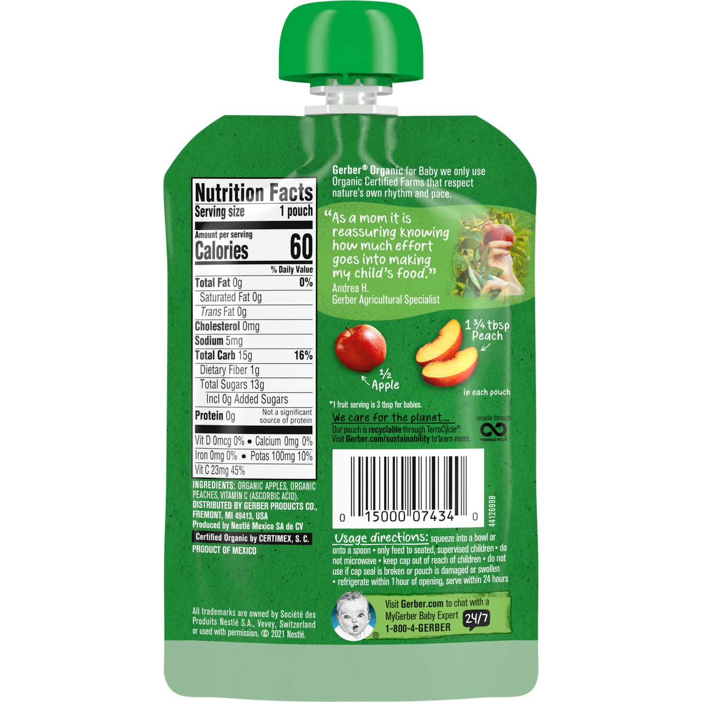Gerber Organic Baby Food, Apples & Peach, 2nd Foods, 3.5 oz - Image 2