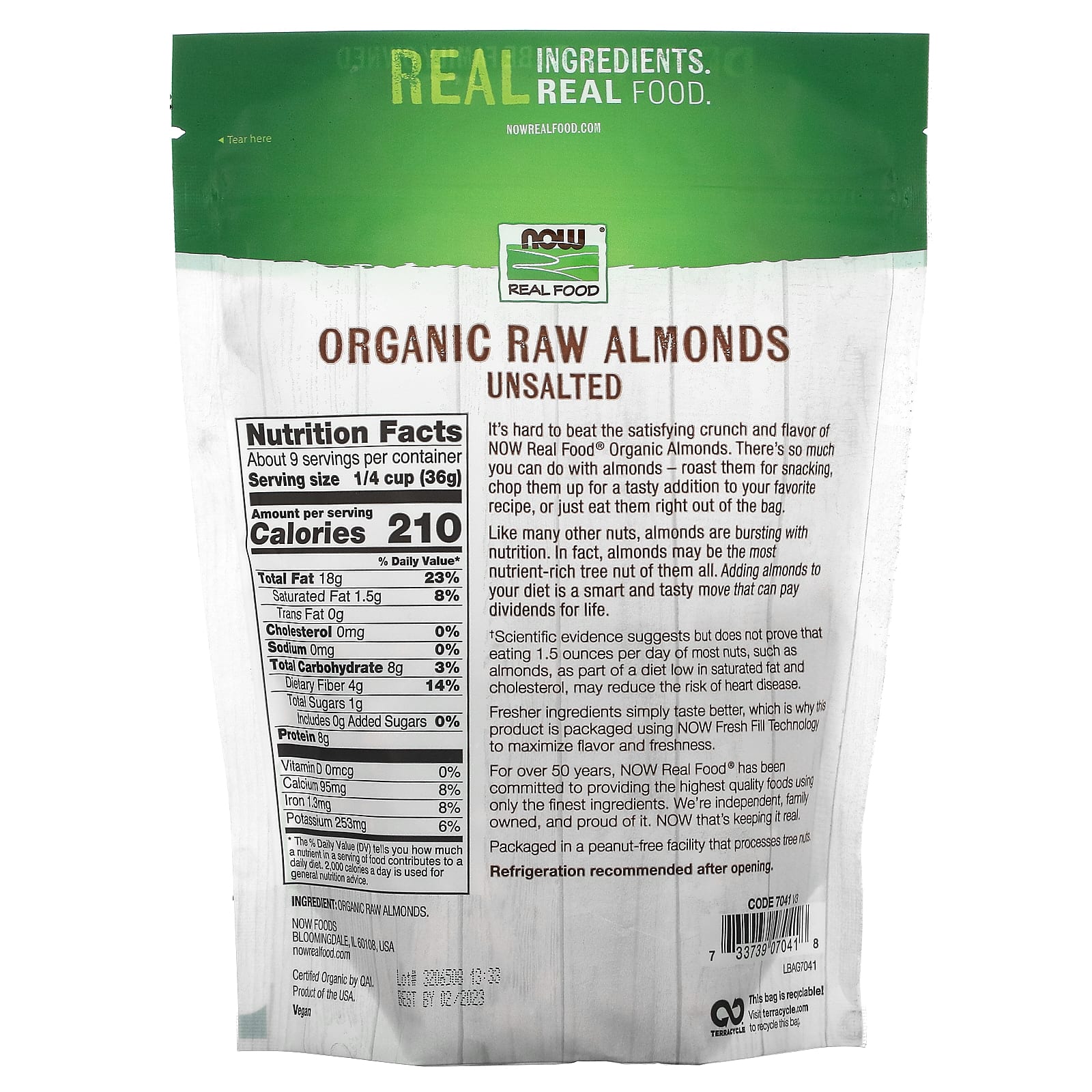 NOW Foods, Real Food, Organic Raw Almonds, Unsalted, 12 oz (340 g) - Image 2