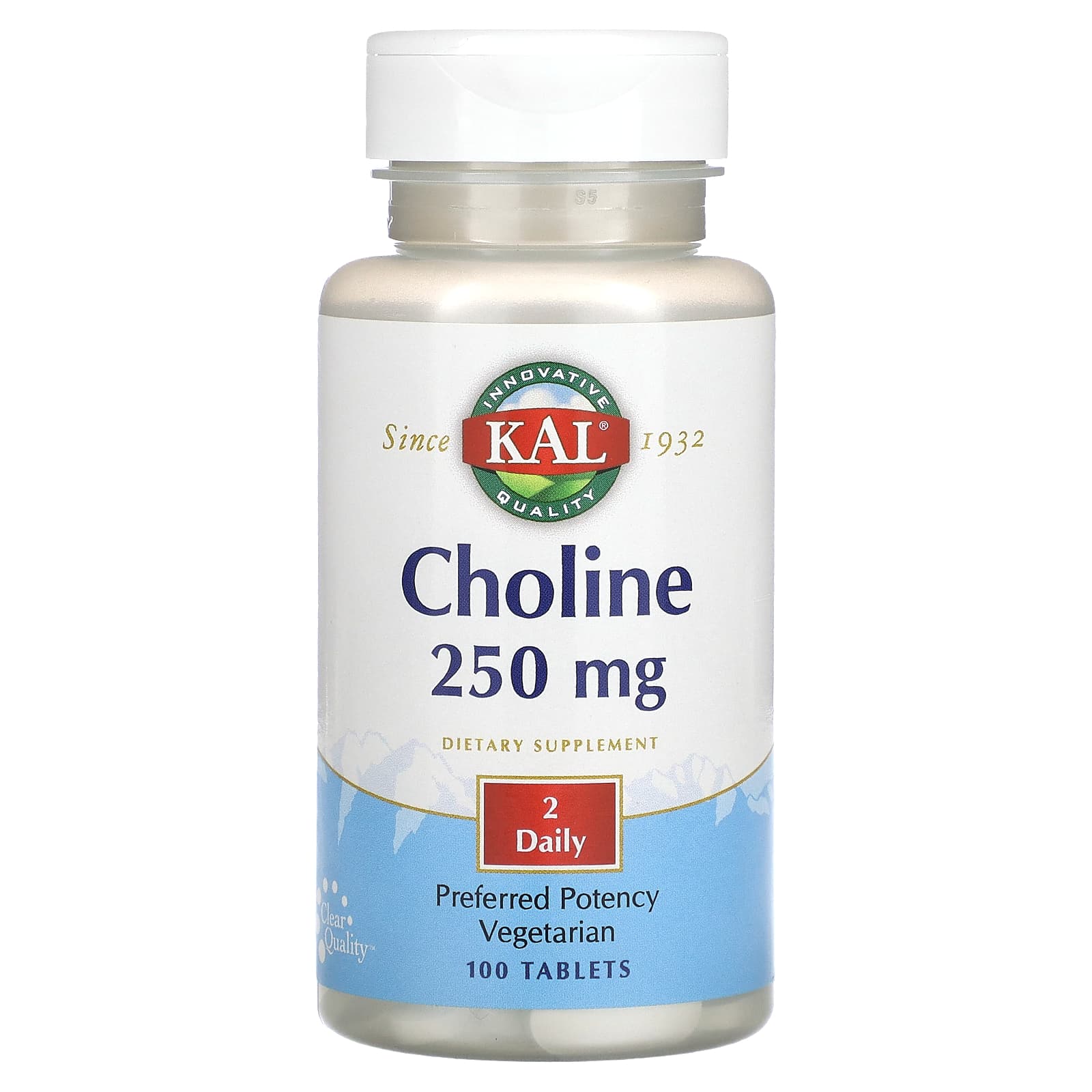 KAL Choline Supplement, 100 Tablets, 125mg Per Serving, Vegetarian - Image 1