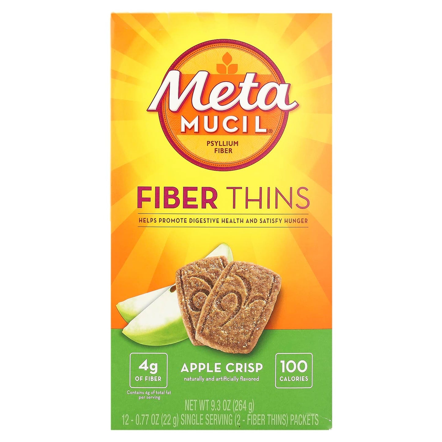 Metamucil, Fiber Thins, Apple Crisp, 12 Packets, 0.77 oz (22 g) Each - Image 1