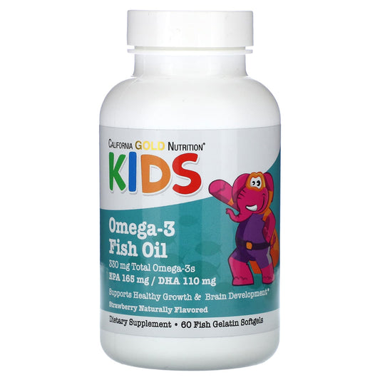 California Gold Nutrition Kid's Omega-3 Fish Oil Natural Strawberry 60 Softgels - Image 1