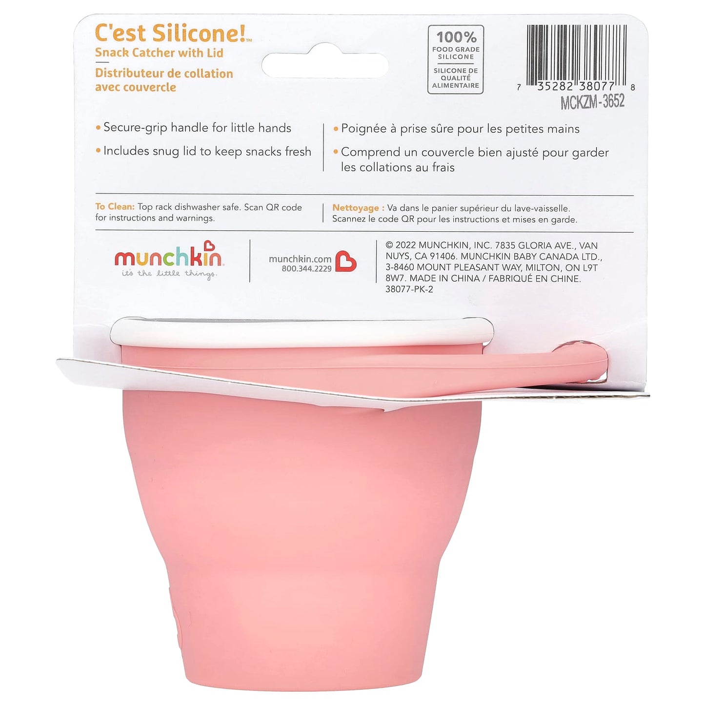Munchkin, C'est Silicone!™, Snack Catcher With Lid, 6 Months+, Coral, 1 Count - Image 2