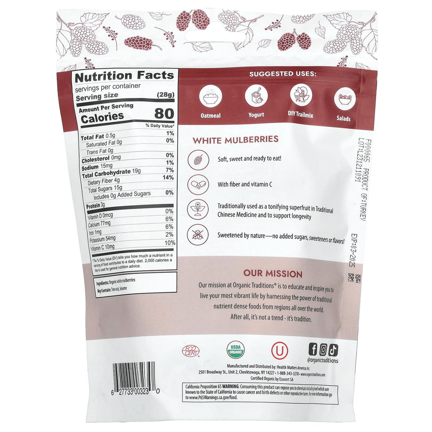 Organic Traditions, White Mulberries, 8 oz (227 g) - Image 2
