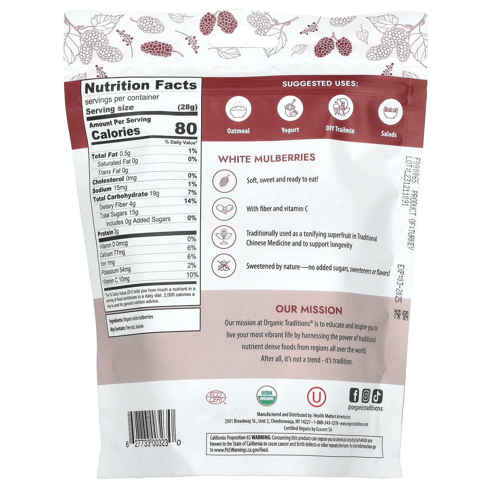Organic Traditions, White Mulberries, 8 oz (227 g) - Image 2