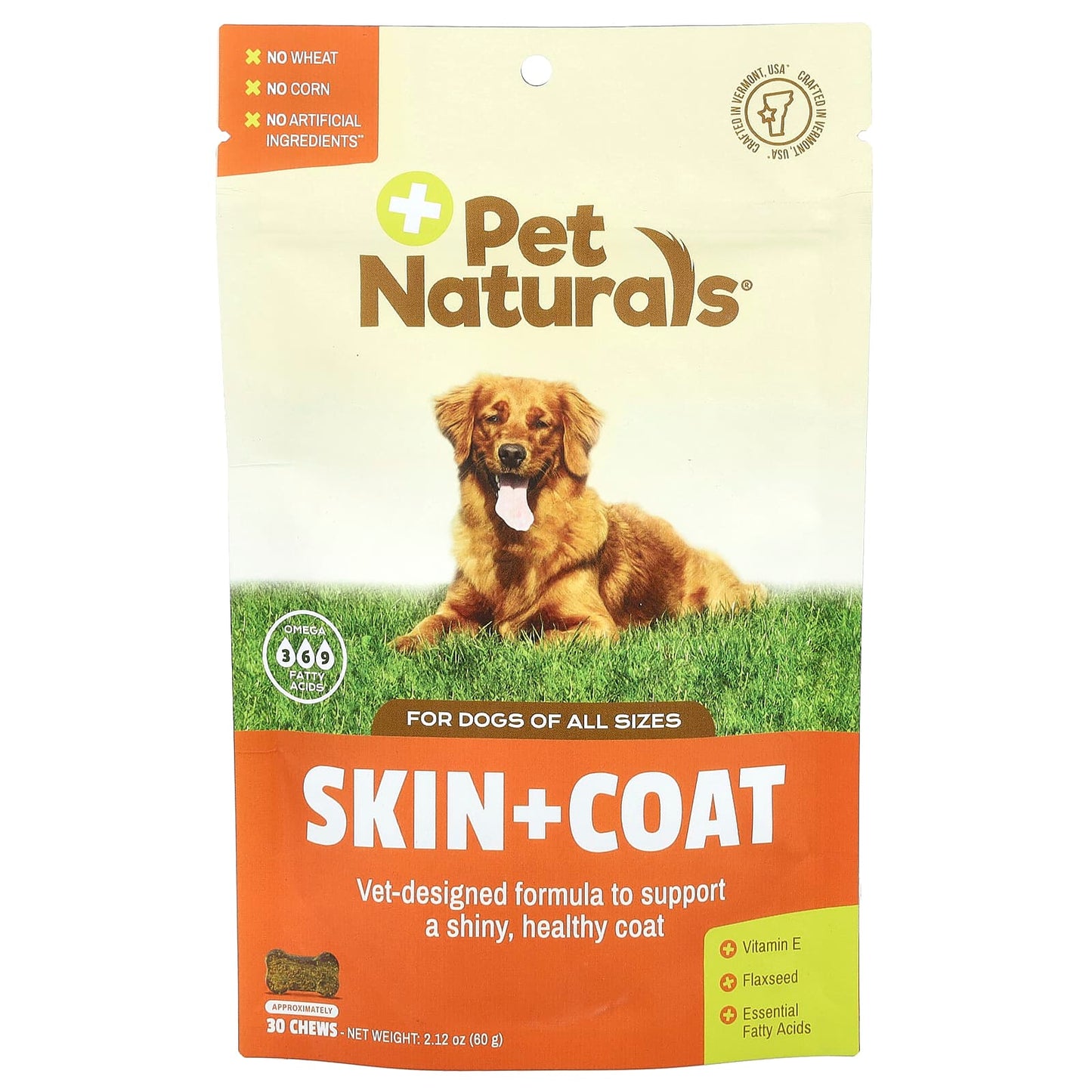 Pet Naturals, Skin + Coat, For Dogs, All Sizes, 30 Chews, 2.12 oz (60 g) - Image 1