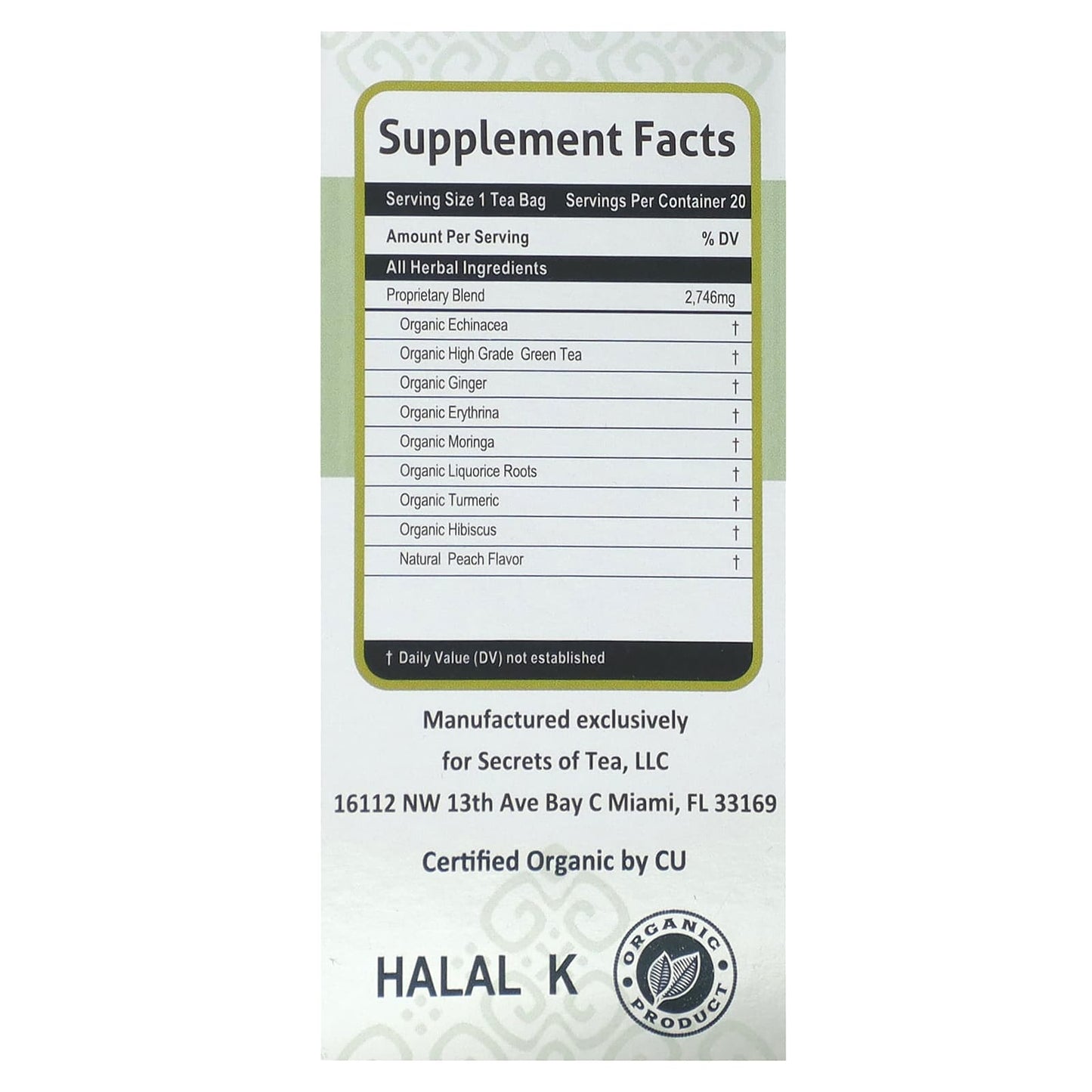 Secrets of Tea, Organic Immunity Tea, Peach & Ginger, 20 Sachets, 1.41 oz (40 g) - Image 2