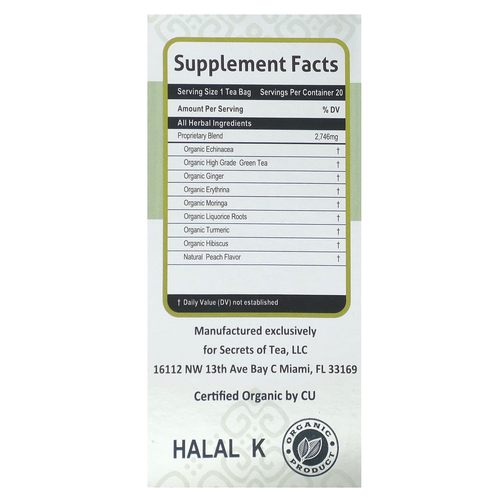 Secrets of Tea, Organic Immunity Tea, Peach & Ginger, 20 Sachets, 1.41 oz (40 g) - Image 2