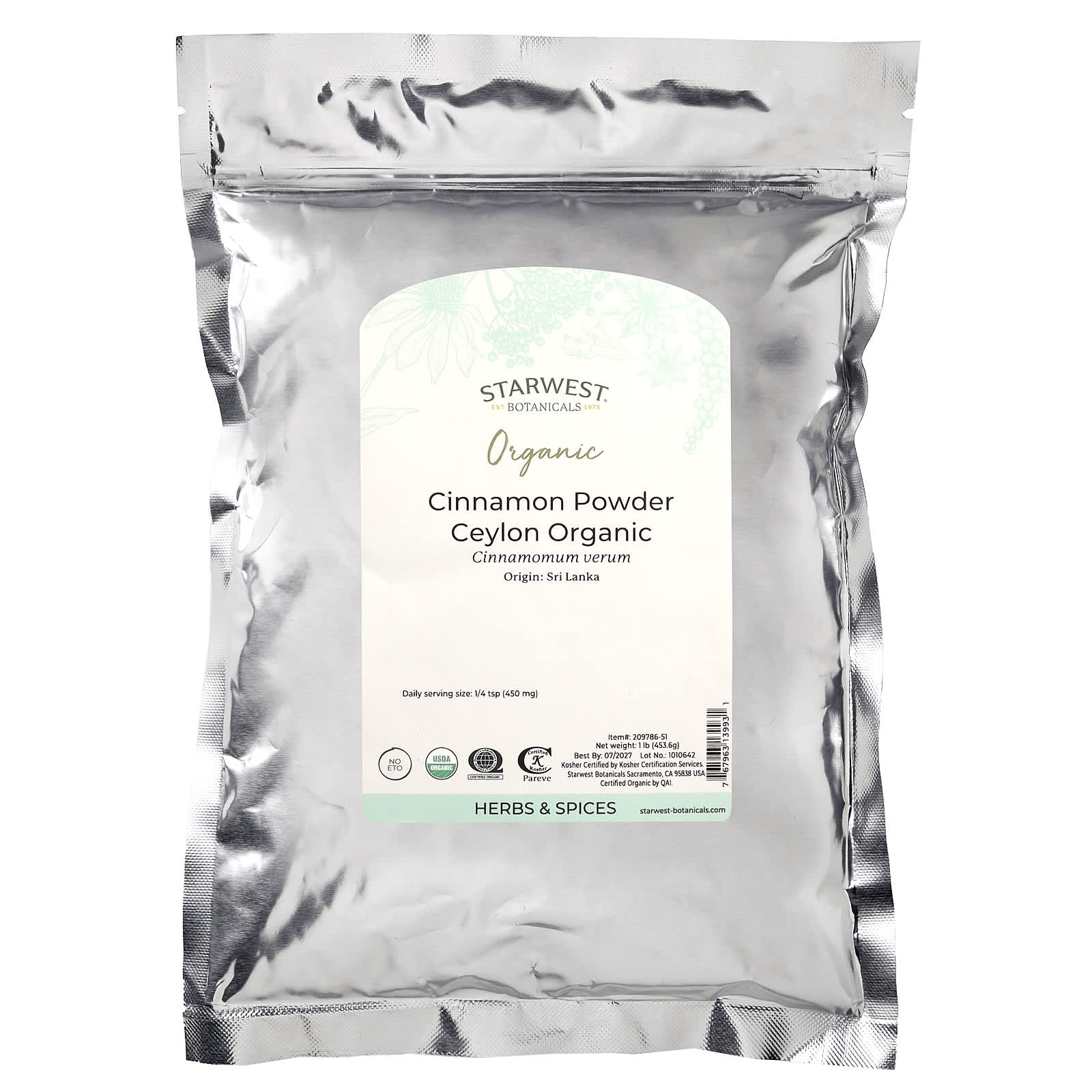 Starwest Botanicals, Organic Ceylon Cinnamon Powder , 1 lb (453.6 g) - Image 2