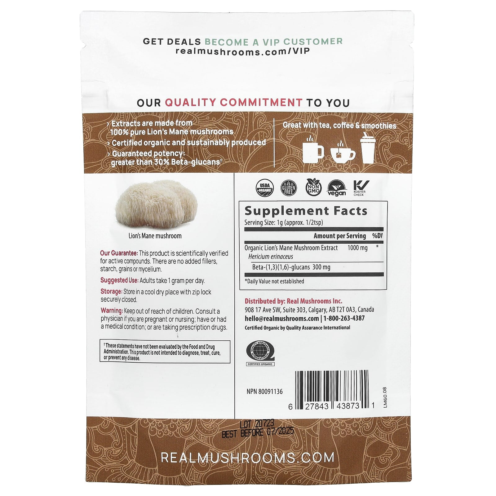 Real Mushrooms, Lion's Mane, Organic Mushroom Extract Powder, 2.12 oz (60 g) - Image 2