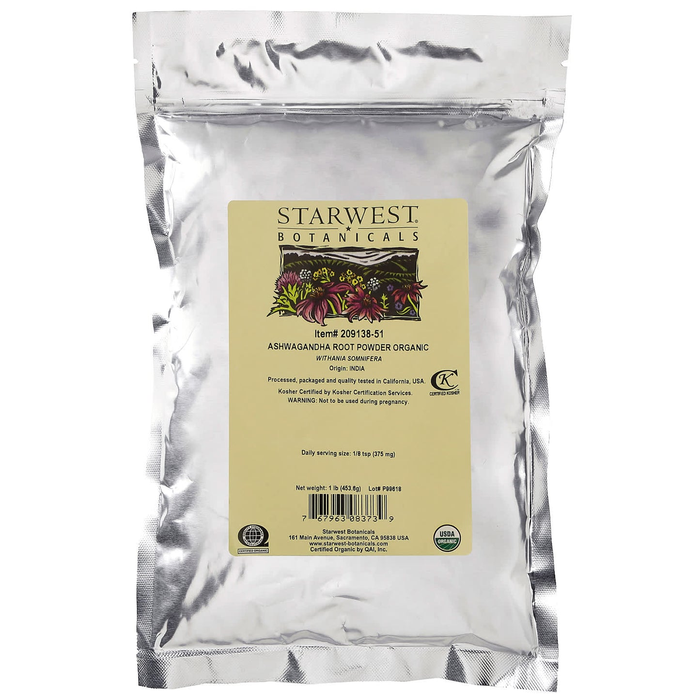 Starwest Botanicals, Organic Ashwagandha Root Powder, 1 lb (453.6 g) - Image 2