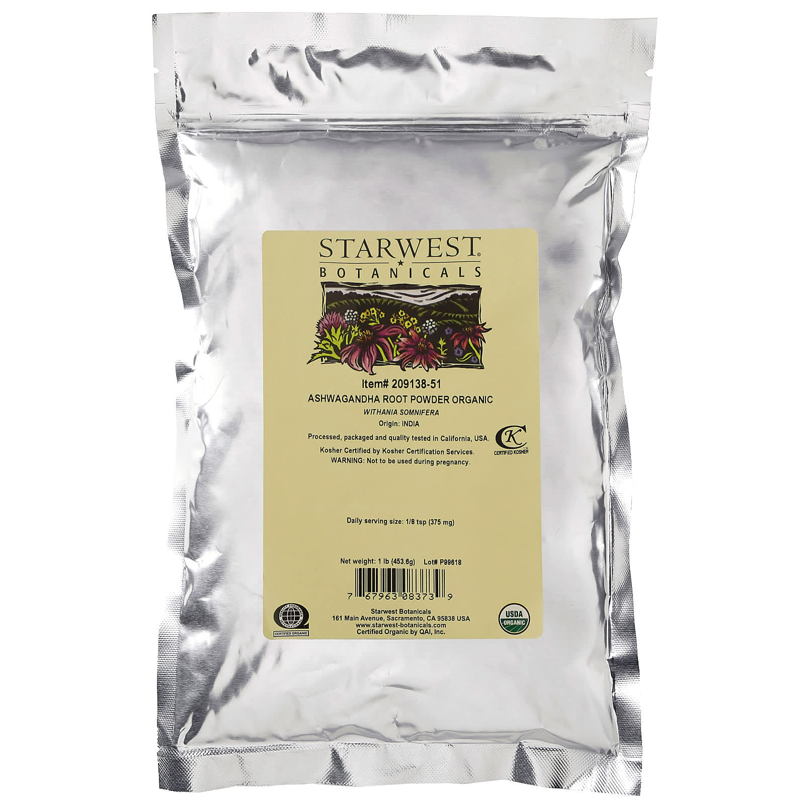 Starwest Botanicals, Organic Ashwagandha Root Powder, 1 lb (453.6 g) - Image 2