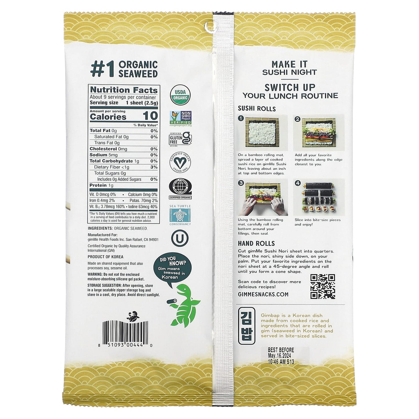 gimMe USDA Organic Sushi Nori Wraps - Premium Seaweed Sheets - Image 2