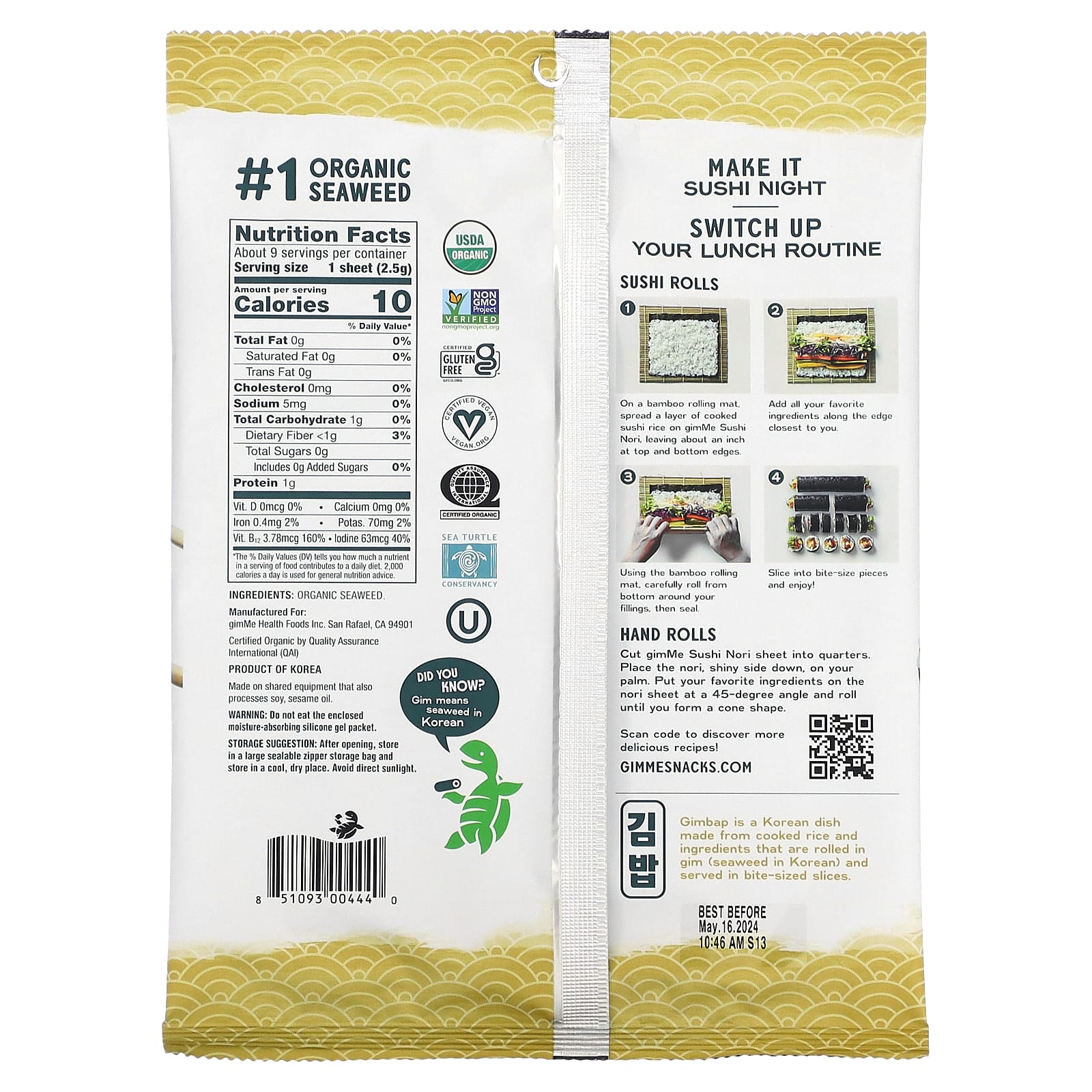gimMe USDA Organic Sushi Nori Wraps - Premium Seaweed Sheets - Image 2