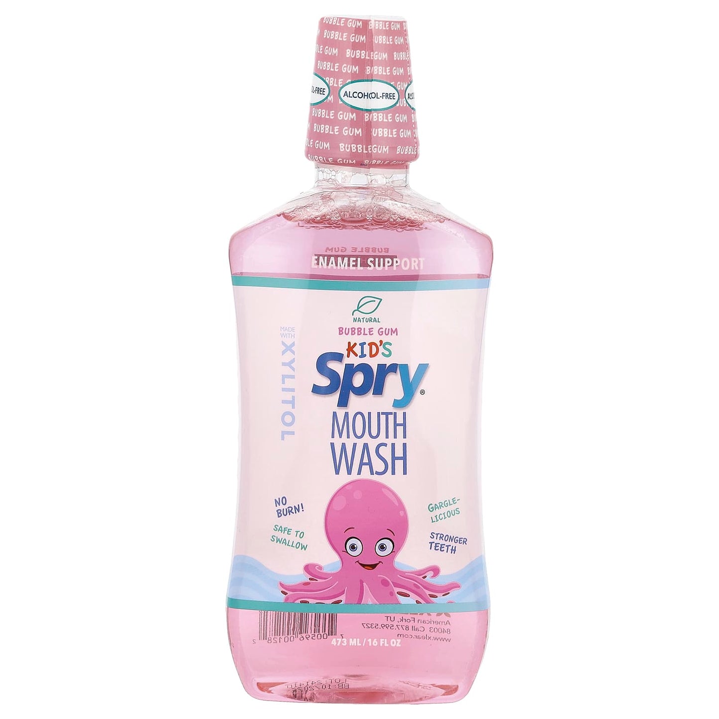 Xlear, Kid's Spry® Mouth Wash, Enamel Support, Alcohol-Free, Bubble Gum, 16 fl oz (473 ml) - Image 1