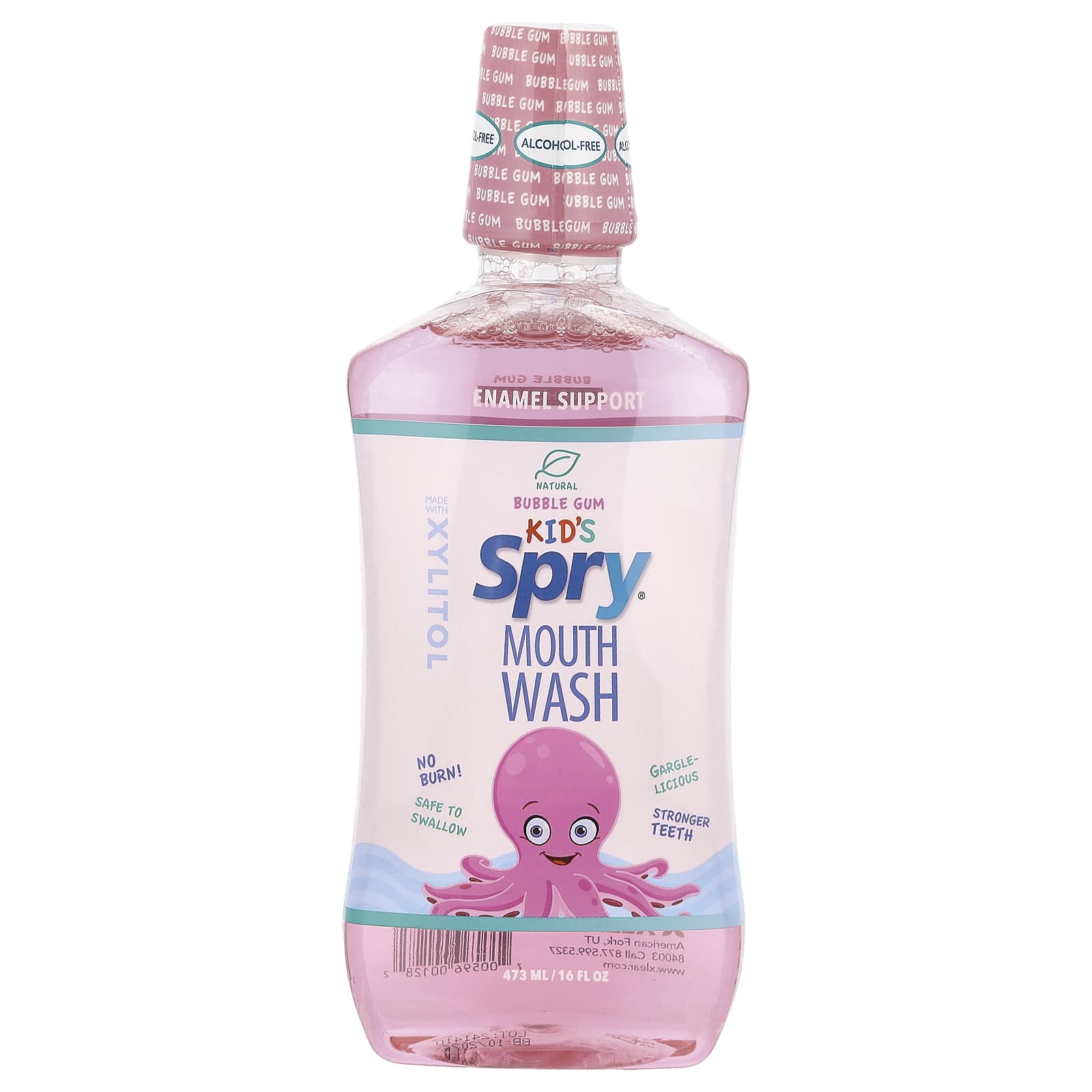 Xlear, Kid's Spry® Mouth Wash, Enamel Support, Alcohol-Free, Bubble Gum, 16 fl oz (473 ml) - Image 1