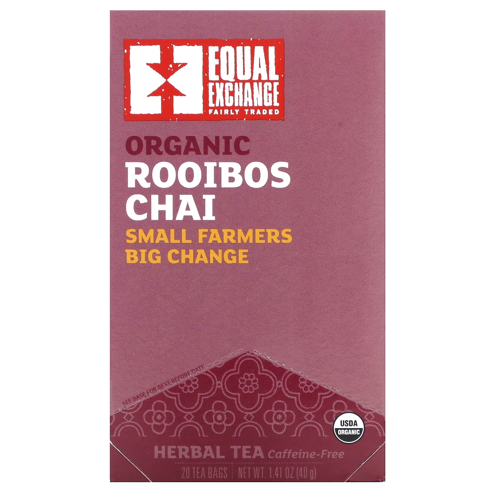 Organic Rooibos Chai Tea, Caffeine-Free, Fair Trade, 20 Tea Bags - Image 1