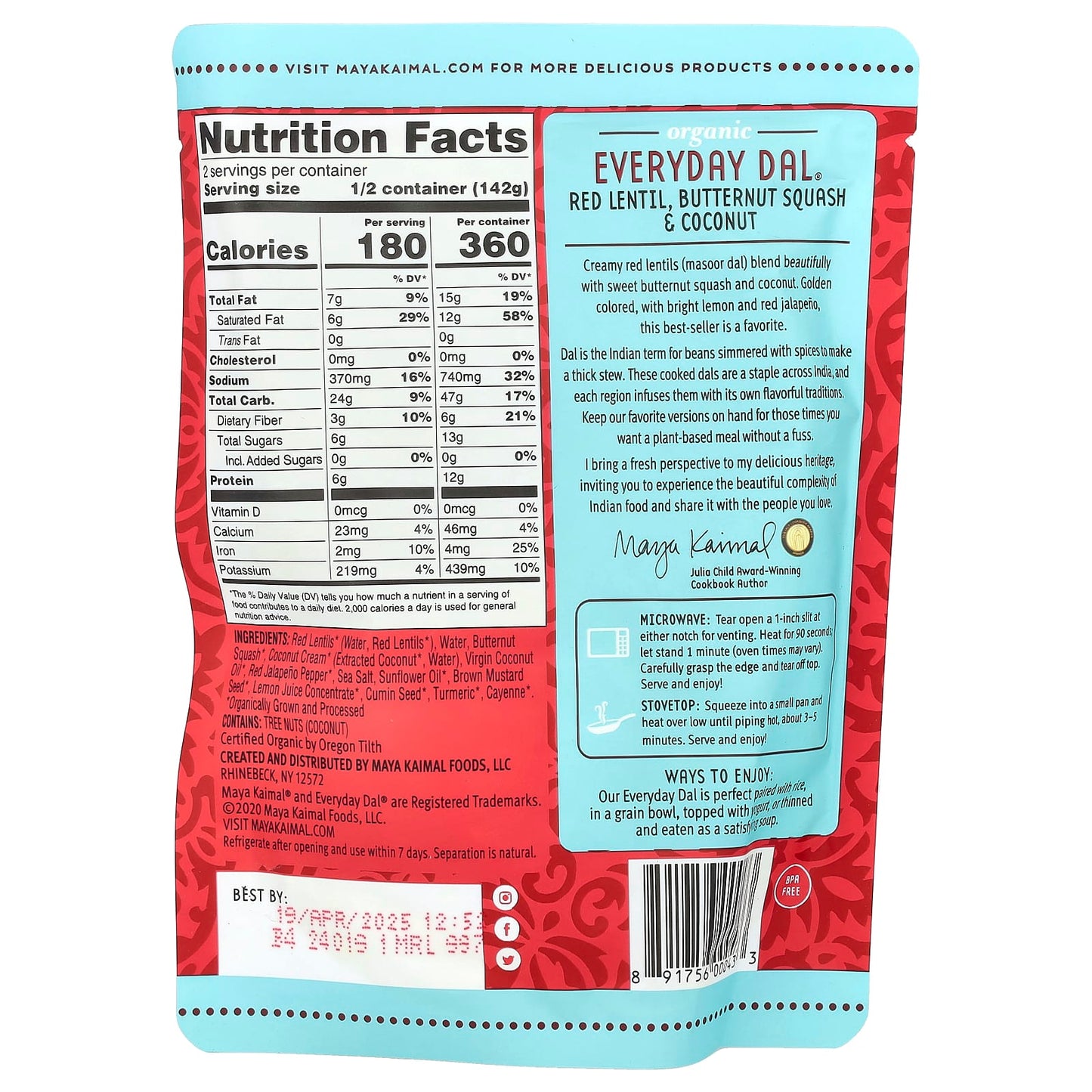 Maya Kaimal, Organic Everyday Dal®,  Red Lentil, Butternut Squash, Coconut, 10 oz (284 g) - Image 2