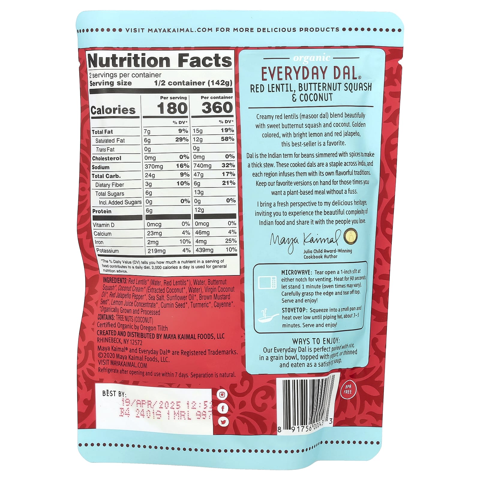 Maya Kaimal, Organic Everyday Dal®,  Red Lentil, Butternut Squash, Coconut, 10 oz (284 g) - Image 2