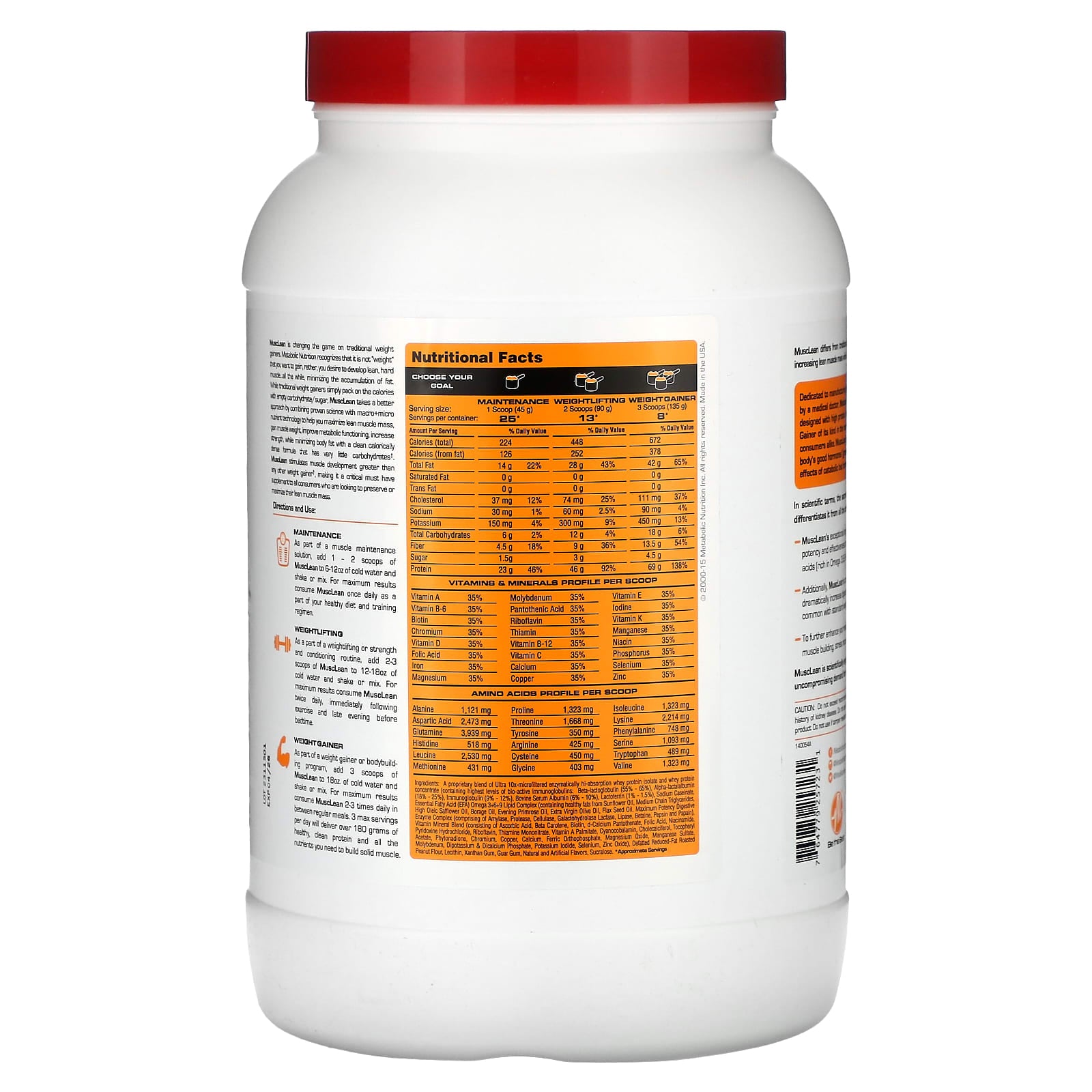 Metabolic Nutrition, MuscLean, Lean Muscle Weight Gainer, Peanut Butter Milkshake, 2.5 lb - Image 2
