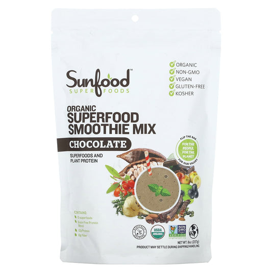 Sunfood, Organic Superfood Smoothie Mix, Chocolate, 8 oz (227 g) - Image 1