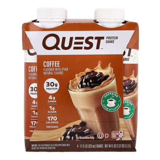 Quest Nutrition, Protein Shake, Coffee, 4 Shakes, 11 fl oz (325 ml) Each - Image 1