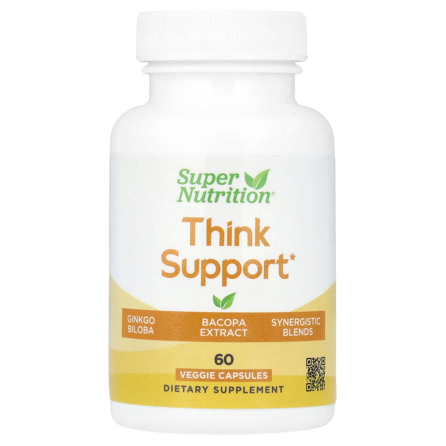 Super Nutrition, Think Support, with Ginkgo Biloba, Skullcap, Gotu Kola, Bacopa and Enzymes, 60 Veggie Capsules - Image 1