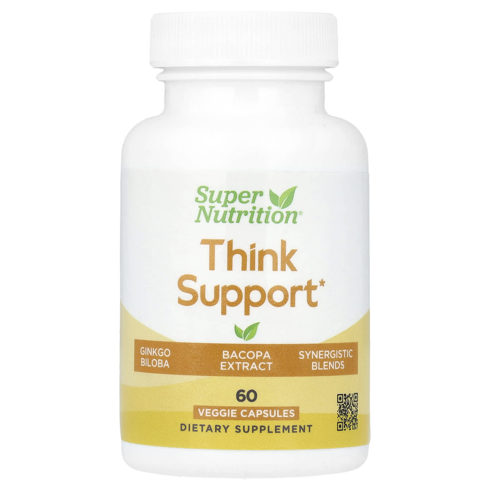 Super Nutrition, Think Support, with Ginkgo Biloba, Skullcap, Gotu Kola, Bacopa and Enzymes, 60 Veggie Capsules - Image 1