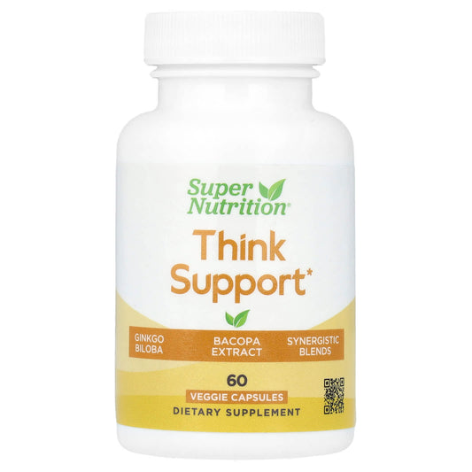 Super Nutrition, Think Support, with Ginkgo Biloba, Skullcap, Gotu Kola, Bacopa and Enzymes, 60 Veggie Capsules - Image 1