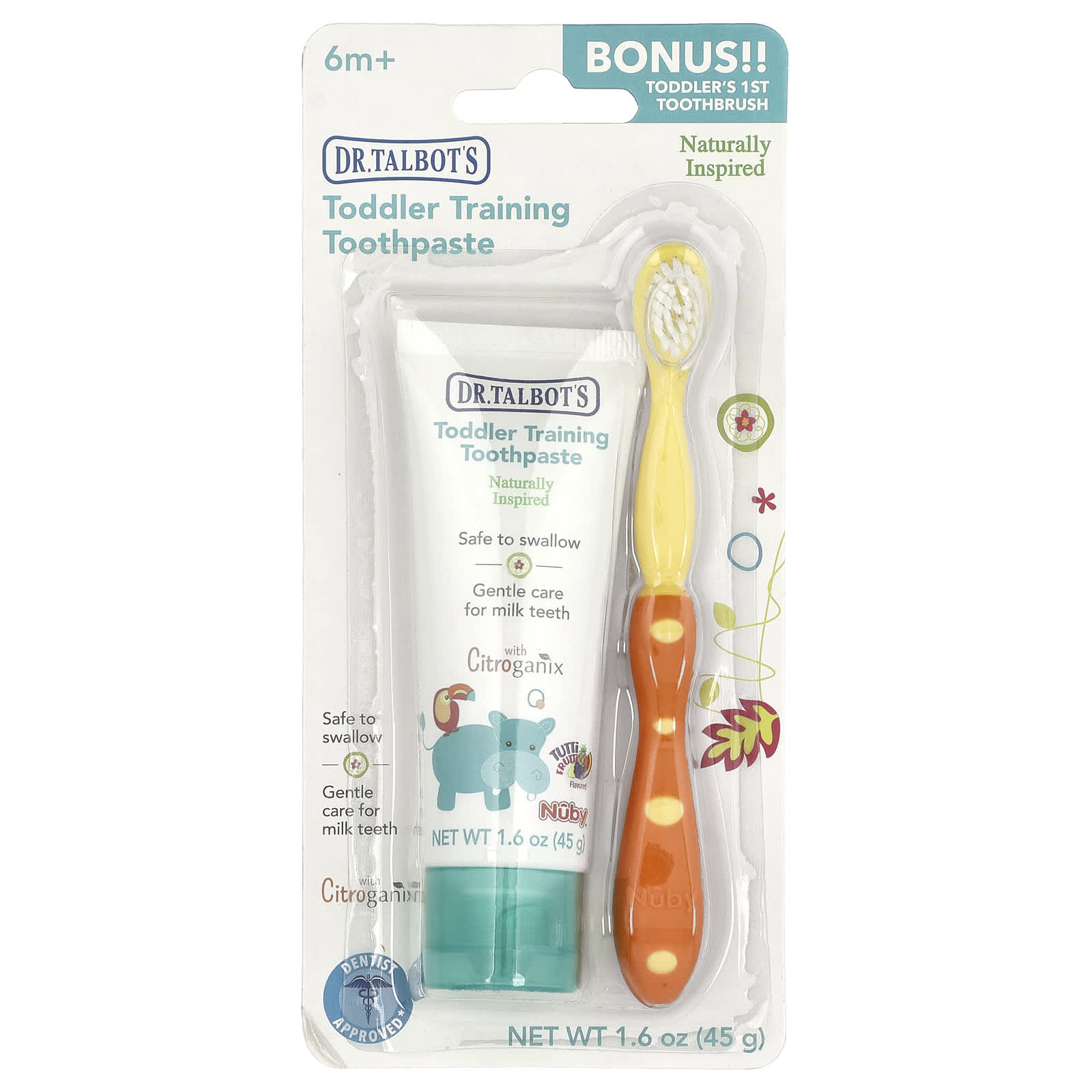 Dr. Talbot's Toddler Training Toothpaste & Toothbrush Set, 6m+, Tutti Frutti - Image 1