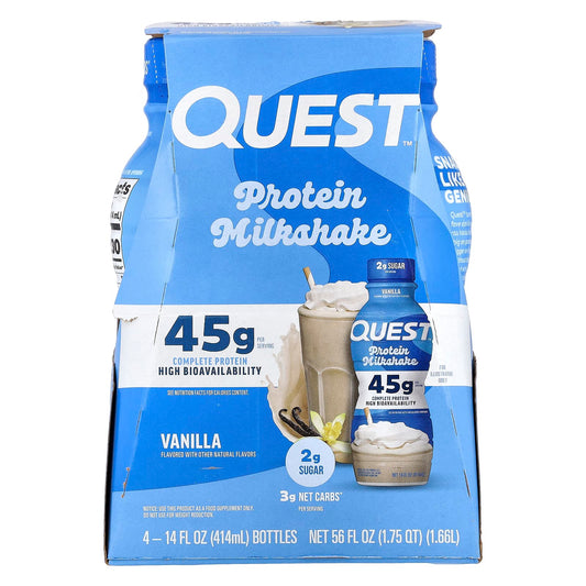 Quest Nutrition, Protein Milk Shake, Vanilla, 4 Bottles, 14 fl oz (414 ml) Each - Image 1