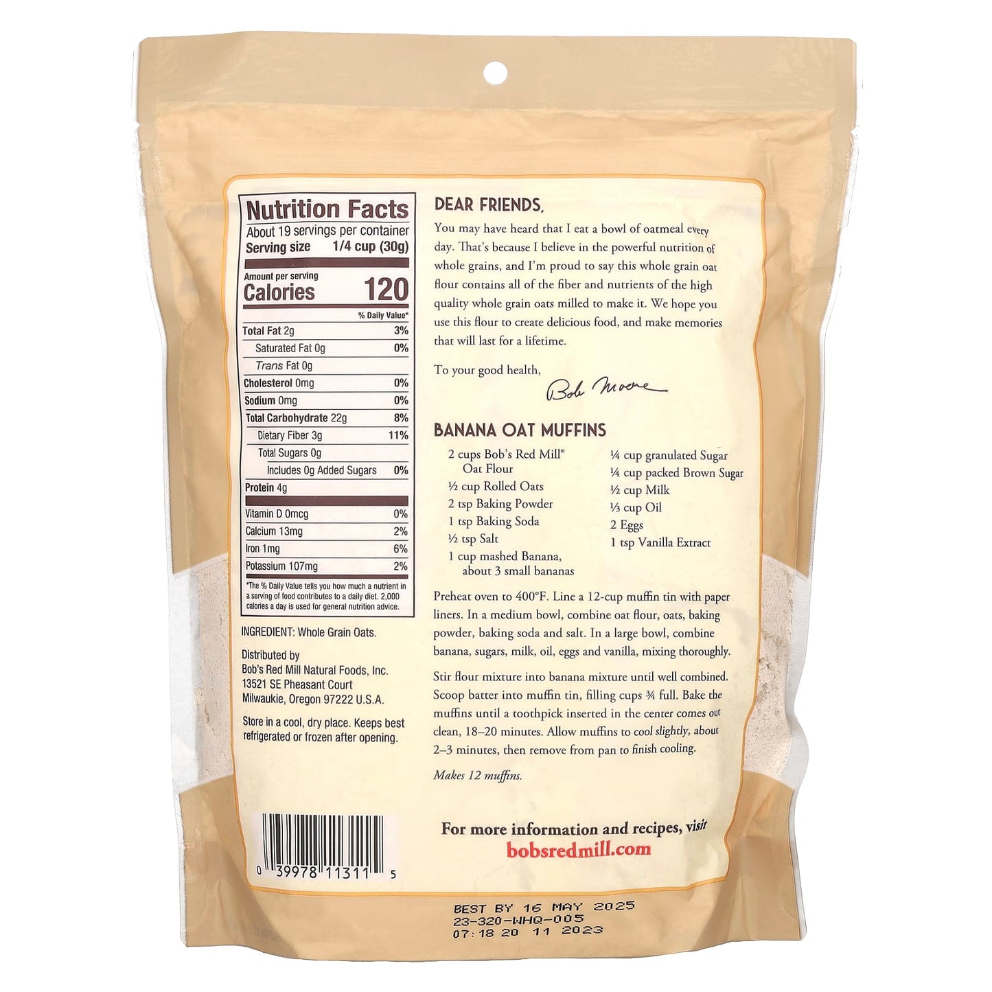 Whole Grain Oat Flour for Baking by Bob's Red Mill, 20 oz - Image 2