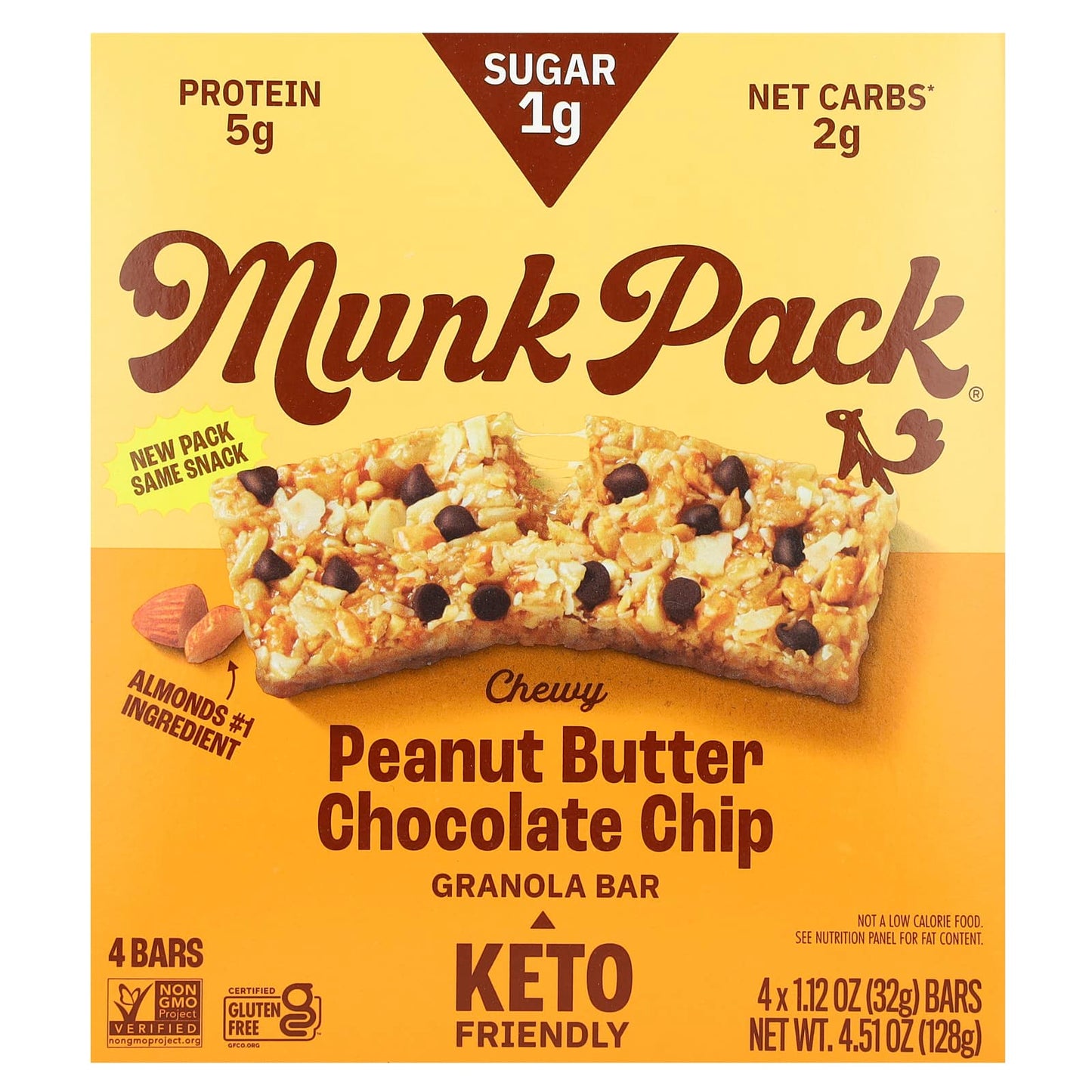 Munk Pack, Chewy Granola Bar, Peanut Butter Chocolate  Chip , 4 Bars, 1.12 oz (32 g) Each - Image 1