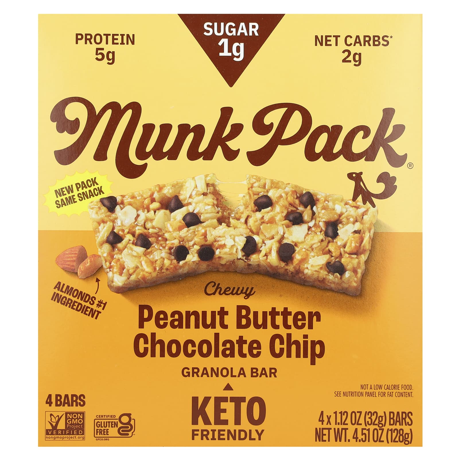 Munk Pack, Chewy Granola Bar, Peanut Butter Chocolate  Chip , 4 Bars, 1.12 oz (32 g) Each - Image 1