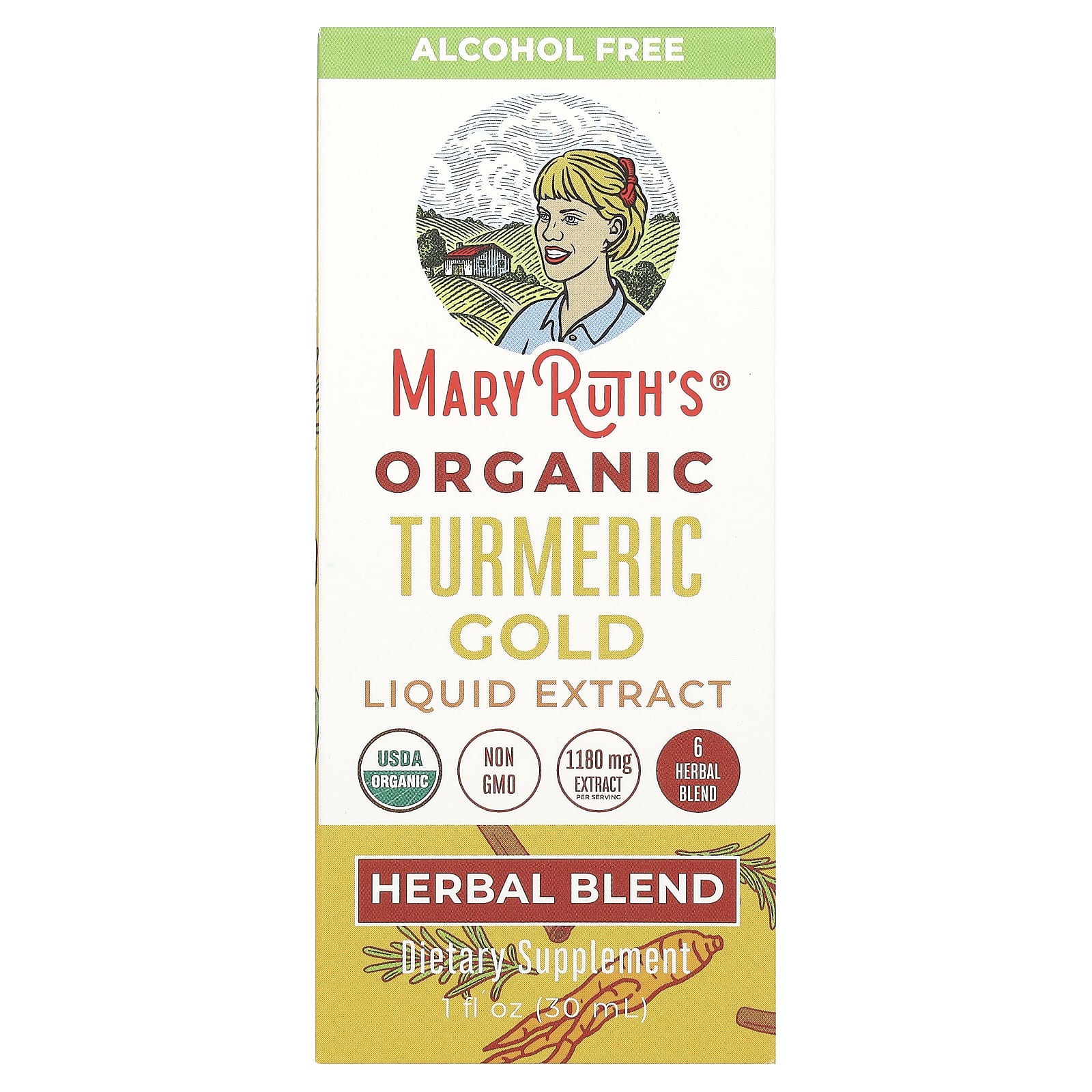 MaryRuth's, Organic Turmeric Gold Liquid Extract, Alcohol Free, 1,180 mg, 1 fl oz (30 ml) - Image 1