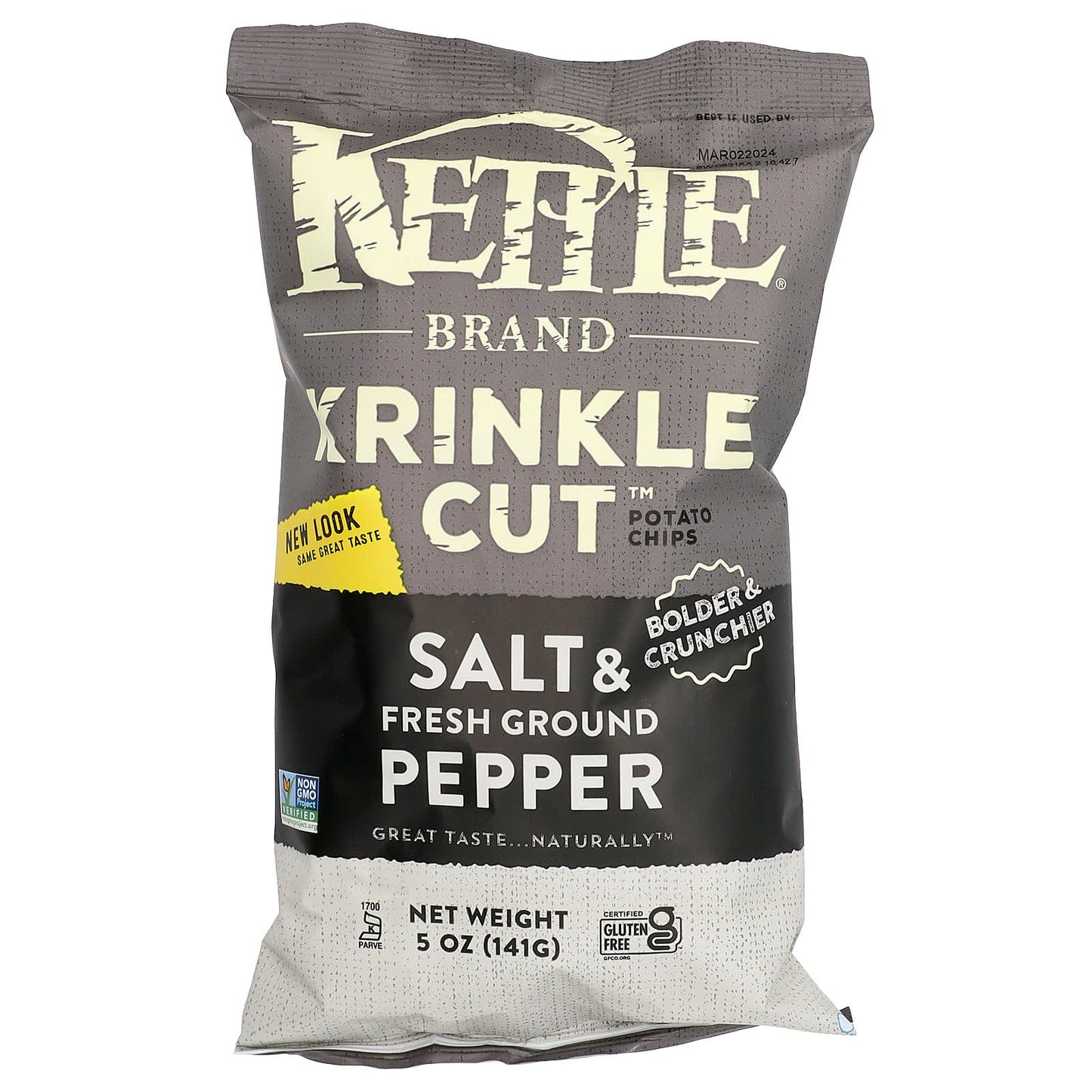 Kettle Foods, Krinkle Cut Potato Chips, Salt & Fresh Ground Pepper, 5 oz (141 g) - Image 1