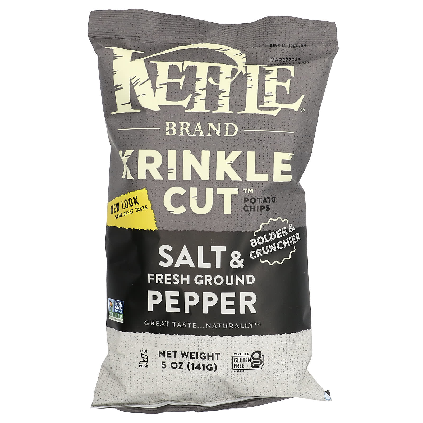 Kettle Foods, Krinkle Cut Potato Chips, Salt & Fresh Ground Pepper, 5 oz (141 g) - Image 1