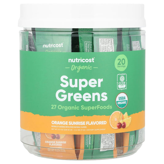 Nutricost, Organic Super Greens, Orange Sunrise, 20 Stick Packs, 0.4 oz (11 g) Each - Image 1