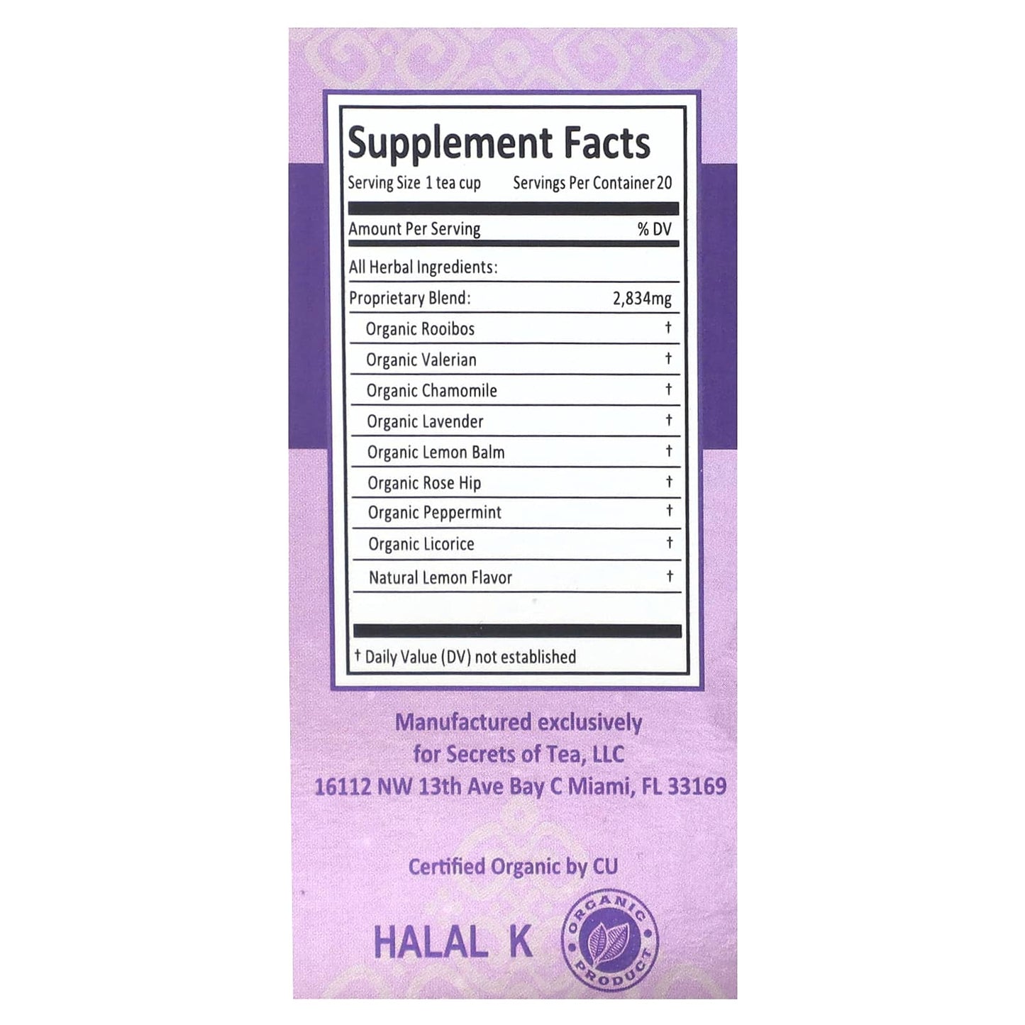 Secrets of Tea, Organic Valerian Deep Sleep Tea, Caffeine Free, 20 Tea Bags, 1.41 oz (40 g) - Image 2