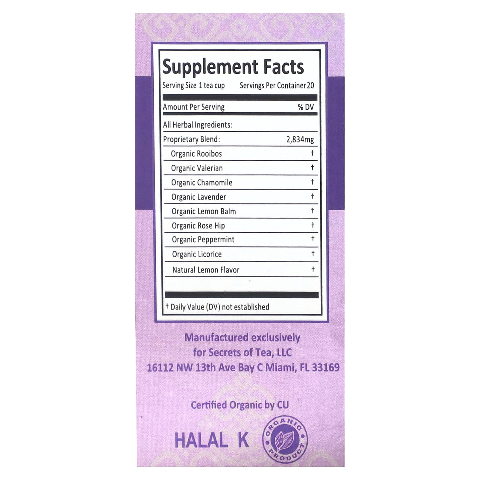 Secrets of Tea, Organic Valerian Deep Sleep Tea, Caffeine Free, 20 Tea Bags, 1.41 oz (40 g) - Image 2