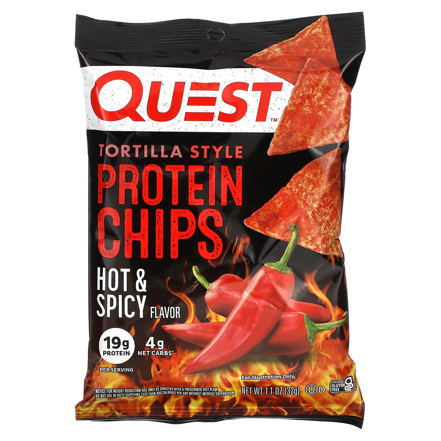 Quest Nutrition, Tortilla Style Protein Chips, Hot & Spicy, 8 Bags, 1.1 oz (32 g) Each - Image 2